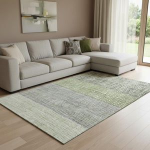 HomeRoots 8' x 10' Artichoke Green Geometric Washable Area Rug - Durable, UV-Protected, Non-Slip Design for Homes 704997