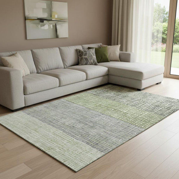 HomeRoots 8' x 10' Artichoke Green Geometric Washable Area Rug - Durable, UV-Protected, Non-Slip Design for Homes 704997