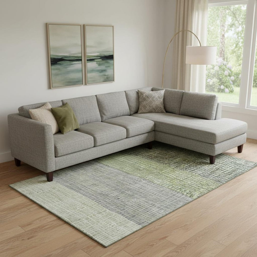 HomeRoots 9' X 12' Artichoke Green Geometric Area Rug with UV Protection, Stain Resistance & Modern Design 704998