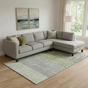 HomeRoots 9' X 12' Artichoke Green Geometric Area Rug with UV Protection, Stain Resistance & Modern Design 704998