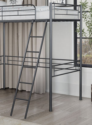 English Elm Twin Modern Loft Bed with Built-In Ladder for Space-Saving Study, Storage or Play Area, Metal Frame Black 81 L x 14 W x 8 H B2741P348863