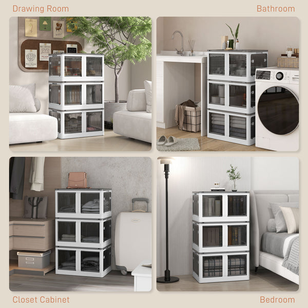 English Elm HOMCOM Collapsible 3-Unit Stackable Storage Bins with Lids & Wheels, 18 gal, Five-Sided Access, White W2225P173955