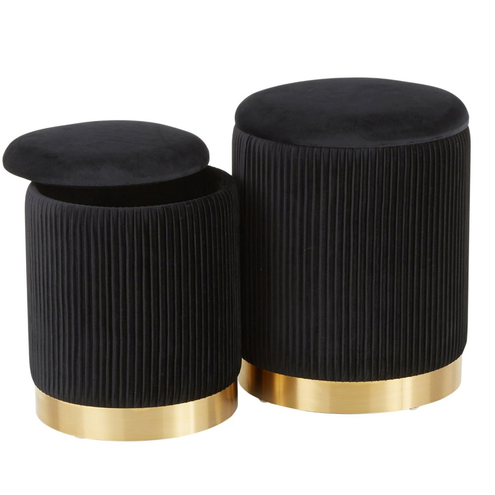 English Elm Contemporary Pleated Velvet Nesting Ottoman Set with Glam Gold Base for Living Room B202P223733