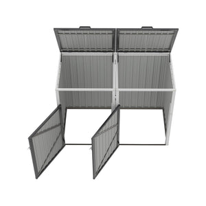 English Elm Garbage Bin Shed Galvanized Steel Enclosure for Two Cans Outdoor Weather Resistant Dark Gray W1598P357714