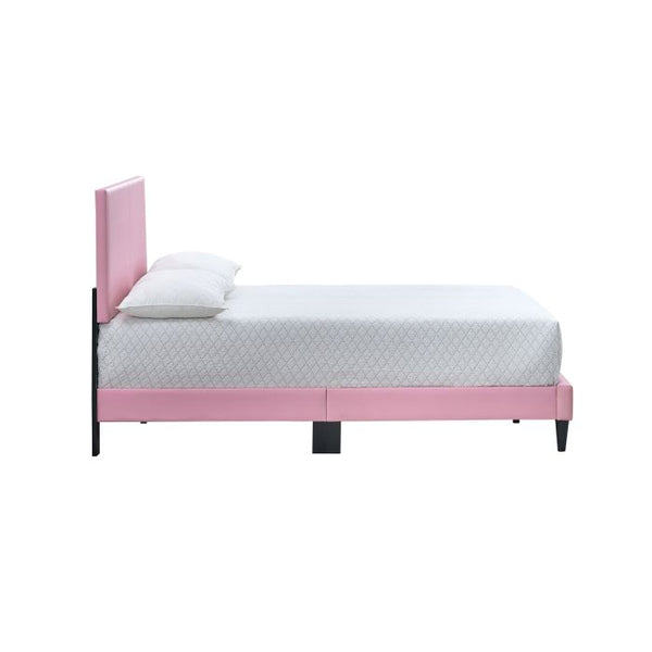 English Elm Baron Full Bed Frame with Faux Leather Upholstery, Slat Support, Adjustable Headboard Height, Fits 7–13" Pink 26.37 L x 60.39 W x 7.28 H B078P380176