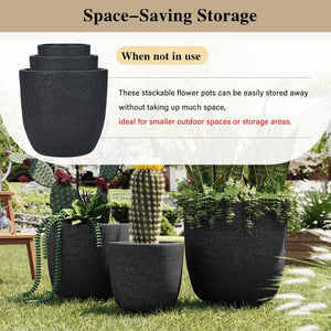English Elm U_style Mgo Round Planters Set of Three Crackle Stone Texture Patio Garden Pots N711P406670B