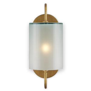 Glacier Brass Wall Sconce - Elegant Frosted Glass Shade for Soft Illumination in Damp Spaces