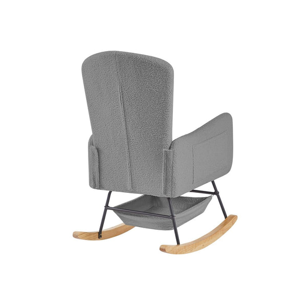 English Elm Beige Plush Teddy Fabric Rocking Chair High Back Armchair for Nursery or Reading Nook Grey W3985P386792