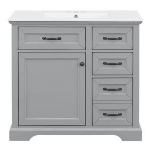 English Elm Christopher Knight Home® - 30" Bathroom Vanity with Sink Vintage Acacia Frame Ceramic Basin Soft-Close Doors & Storage Light Gray N759P313315E