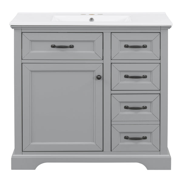 English Elm Christopher Knight Home® - 30" Bathroom Vanity with Sink Vintage Acacia Frame Ceramic Basin Soft-Close Doors & Storage Light Gray N759P313315E