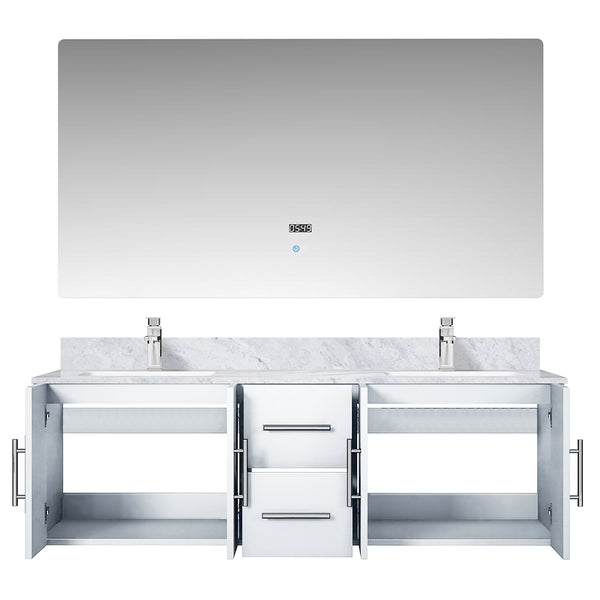 English Elm Glossy White Double Bath Vanity Set With Carrara Marble Top, Chrome Faucet & Led Mirror For Elegance B2731S00989
