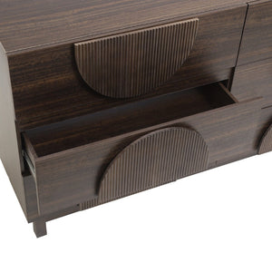 English Elm Modern Fluted 6 Drawer Dresser with Solid Wood Legs Japandi Chest for Bedroom Dark Brown N739S0000013D