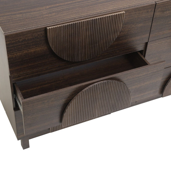 English Elm Modern Fluted 6 Drawer Dresser with Solid Wood Legs Japandi Chest for Bedroom Dark Brown N739S0000013D