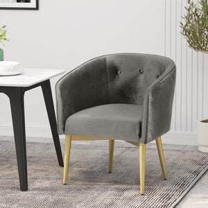 English Elm Christopher Knight Home® - DINING Arm Chair with Velvet Button Tufting, Modern Glam Tub Seat and Gold-Accent Iron Legs Grey 70727.00GRY
