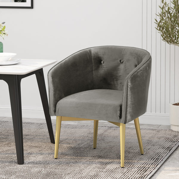 English Elm Christopher Knight Home® - DINING Arm Chair with Velvet Button Tufting, Modern Glam Tub Seat and Gold-Accent Iron Legs Grey 70727.00GRY