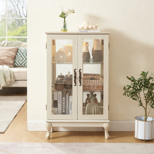 English Elm 2 Doors Curio Cabinet - Elegant Lighted Display With Glass, Mirrored Back, Adjustable Shelves & More! W2275P178894