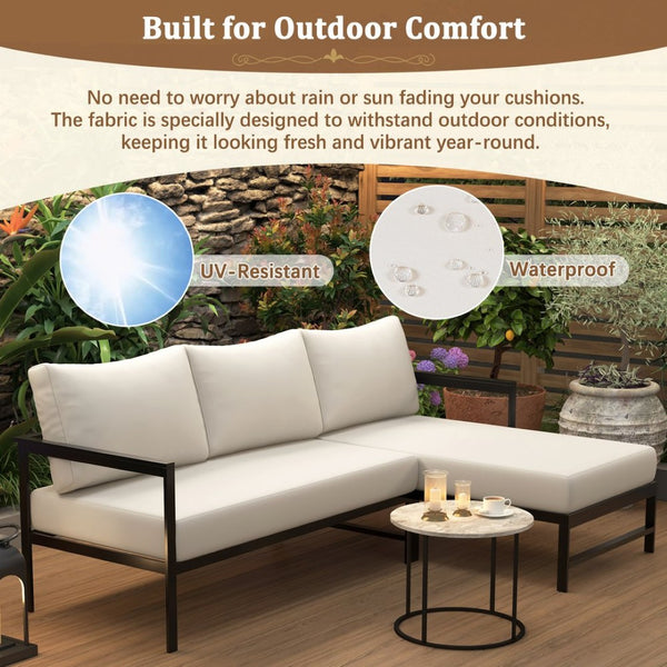 English Elm U_style Outdoor L-shaped Sectional Iron Frame Patio Sofa with Thick Foam Cushions Beige WY000480AAA