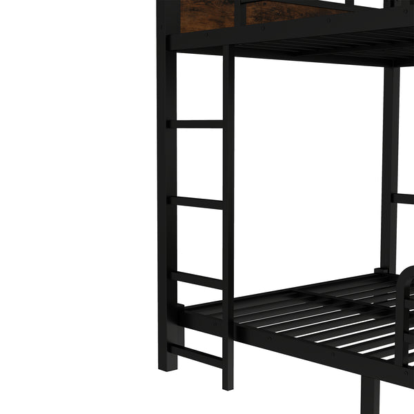 English Elm Full Metal Bunk Bed - Versatile Full-Over-Full Design With Vintage Wood Finish & Safety Fence W1580S00226