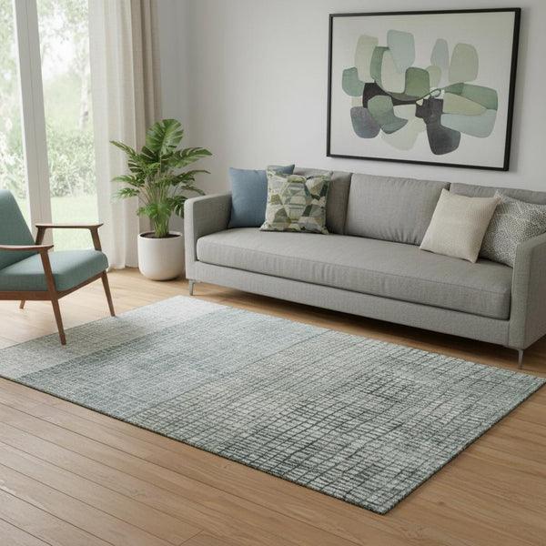 HomeRoots 5' X 8' Aqua Ivory Gray Geometric Washable Area Rug - Stain Resistant & UV Protected for Homes 705001