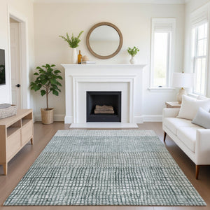 HomeRoots 5' X 8' Aqua Ivory Gray Geometric Washable Area Rug - Stain Resistant & UV Protected for Homes 705001