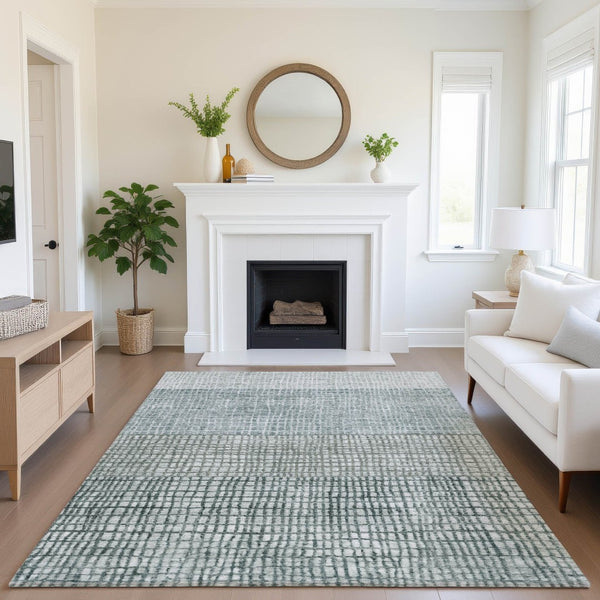 HomeRoots 5' X 8' Aqua Ivory Gray Geometric Washable Area Rug - Stain Resistant & UV Protected for Homes 705001