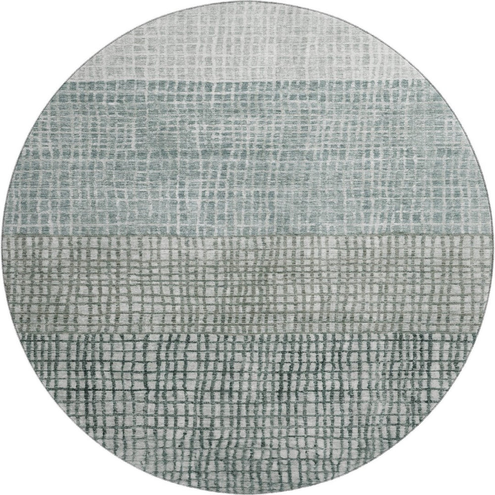 HomeRoots 8' Contemporary Aqua Ivory Gray Geometric Washable Round Rug with UV Protection & Stain Resistance 705002
