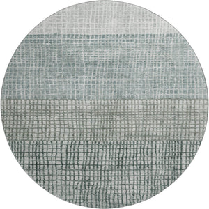 HomeRoots 8' Contemporary Aqua Ivory Gray Geometric Washable Round Rug with UV Protection & Stain Resistance 705002