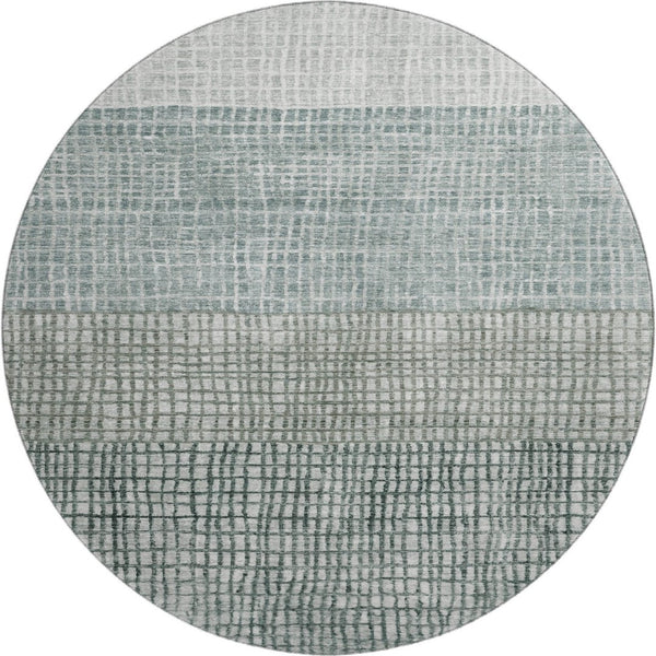 HomeRoots 8' Contemporary Aqua Ivory Gray Geometric Washable Round Rug with UV Protection & Stain Resistance 705002