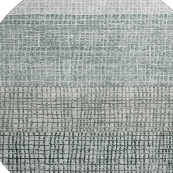 HomeRoots 8' Contemporary Aqua Ivory Gray Geometric Washable Round Rug with UV Protection & Stain Resistance 705002
