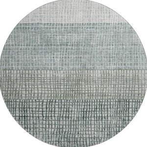 HomeRoots 8' Contemporary Aqua Ivory Gray Geometric Washable Round Rug with UV Protection & Stain Resistance 705002