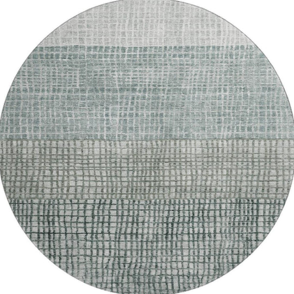 HomeRoots 8' Contemporary Aqua Ivory Gray Geometric Washable Round Rug with UV Protection & Stain Resistance 705002