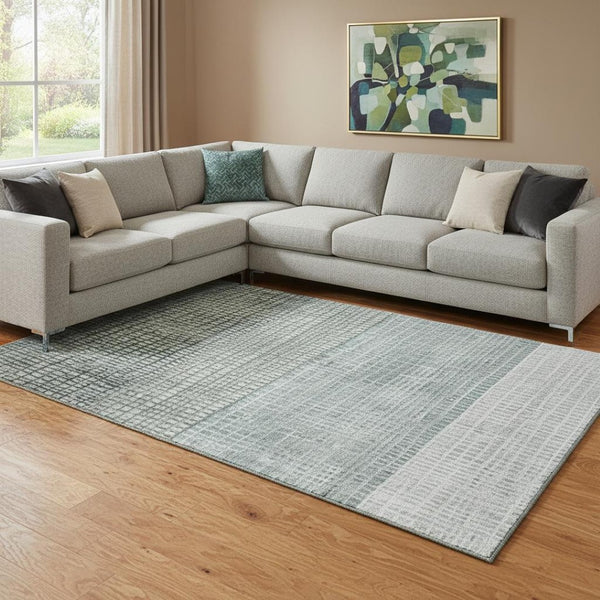 HomeRoots 8' X 10' Aqua Ivory Gray Geometric Area Rug – Durable, Washable, UV Protected for Modern Homes 705003