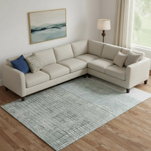 HomeRoots 9' X 12' Stylish Aqua Ivory Gray Geometric Area Rug with UV Protection & Stain Resistance for Homes 705004