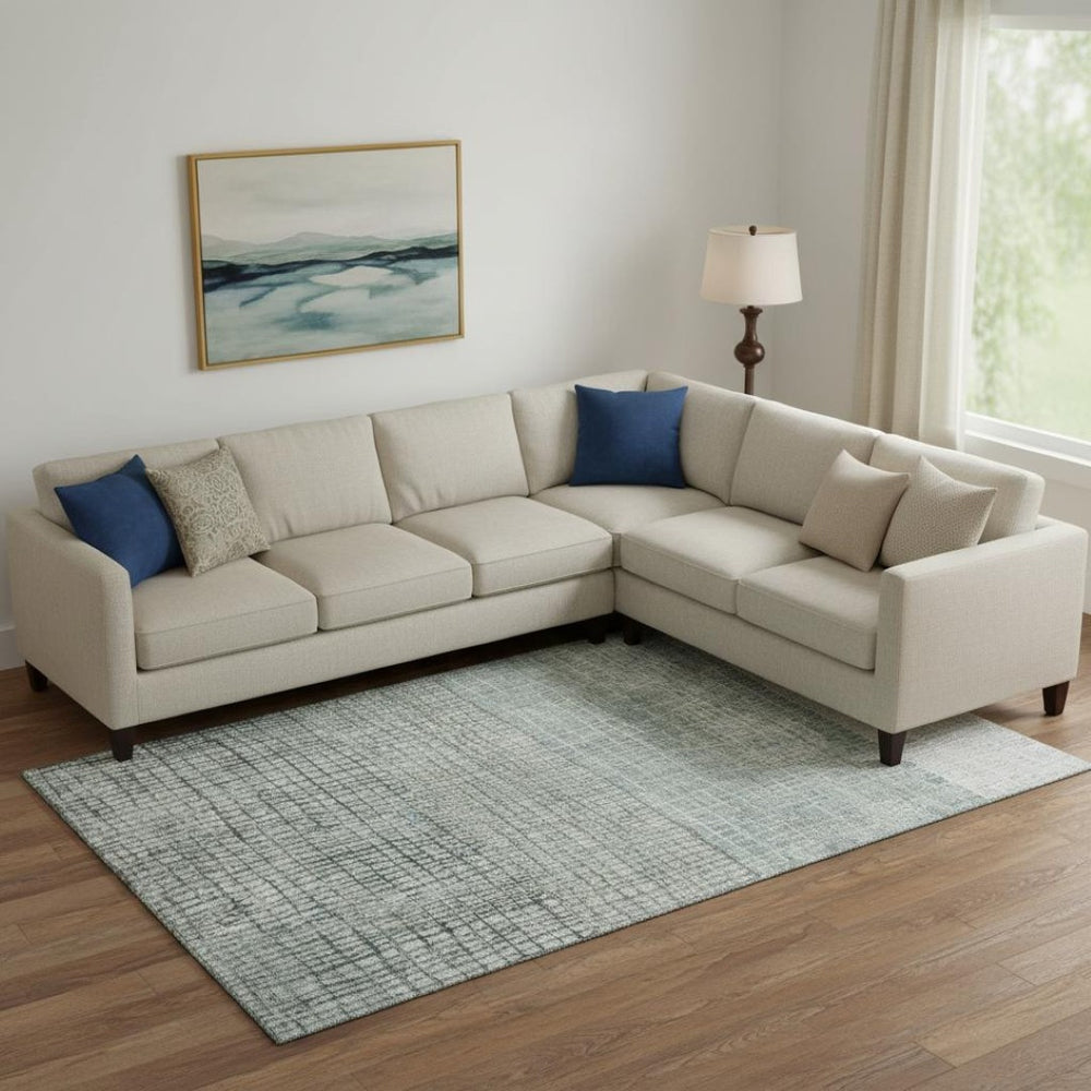 HomeRoots 10' Aqua Ivory & Gray Geometric Washable Area Rug - UV Protected, Non-Slip, Perfect for High-Traffic Areas 705005