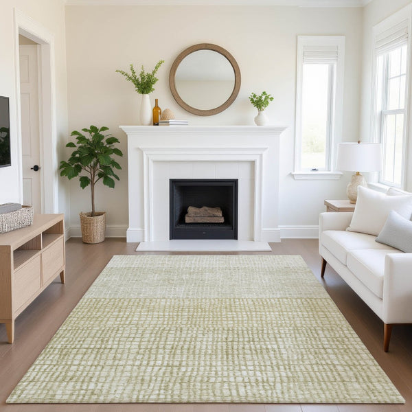 HomeRoots 5' X 8' Beige Ivory Gray Geometric Washable Area Rug – Durable, Soft, UV-Protected for High-Traffic Areas 705007