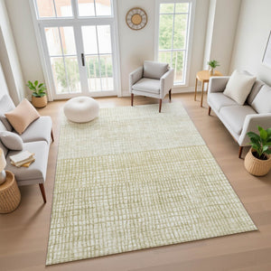 HomeRoots 5' X 8' Beige Ivory Gray Geometric Washable Area Rug – Durable, Soft, UV-Protected for High-Traffic Areas 705007