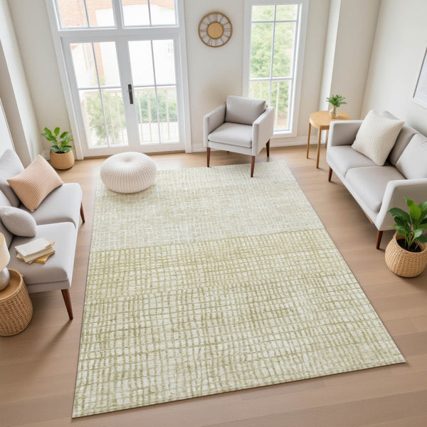 HomeRoots 5' X 8' Beige Ivory Gray Geometric Washable Area Rug – Durable, Soft, UV-Protected for High-Traffic Areas 705007
