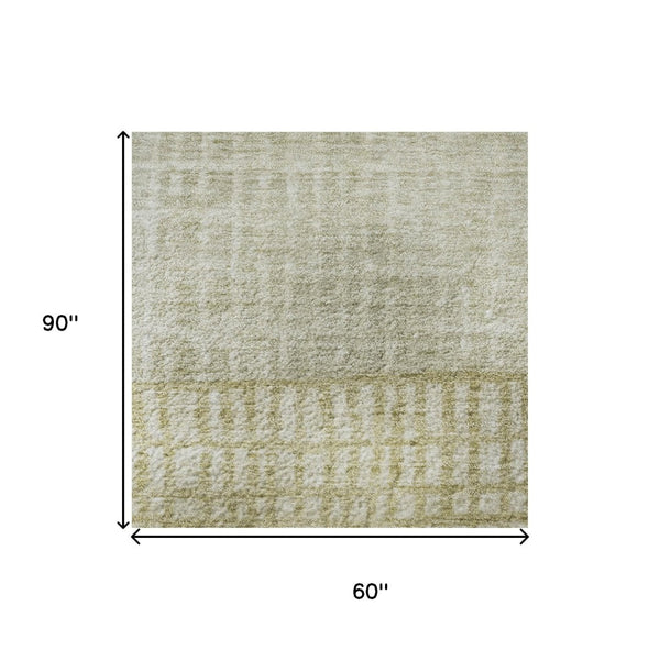 HomeRoots 5' X 8' Beige Ivory Gray Geometric Washable Area Rug – Durable, Soft, UV-Protected for High-Traffic Areas 705007