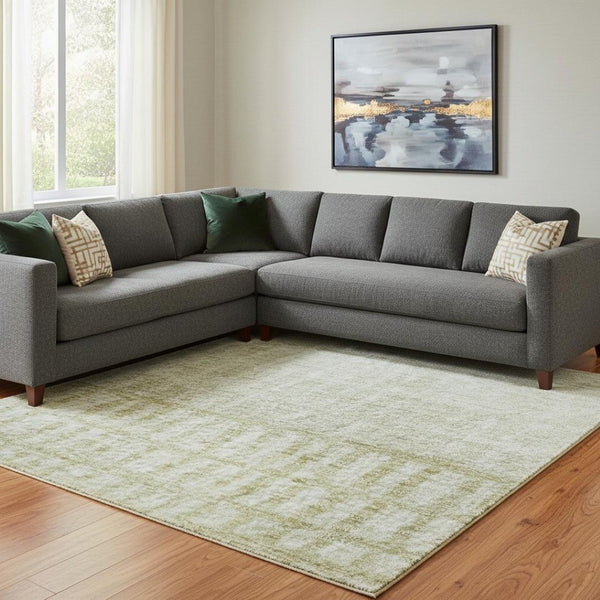 HomeRoots 8' X 10' Washable Beige, Ivory & Gray Geometric Area Rug with UV Protection for High-Traffic Spaces 705009