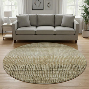 HomeRoots 8' Modern Brown and Beige Geometric Washable Round Rug with UV Protection for High-Traffic Areas 705014