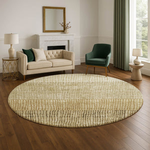 HomeRoots 8' Modern Brown and Beige Geometric Washable Round Rug with UV Protection for High-Traffic Areas 705014