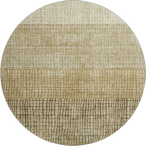 HomeRoots 8' Modern Brown and Beige Geometric Washable Round Rug with UV Protection for High-Traffic Areas 705014