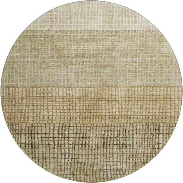 HomeRoots 8' Modern Brown and Beige Geometric Washable Round Rug with UV Protection for High-Traffic Areas 705014