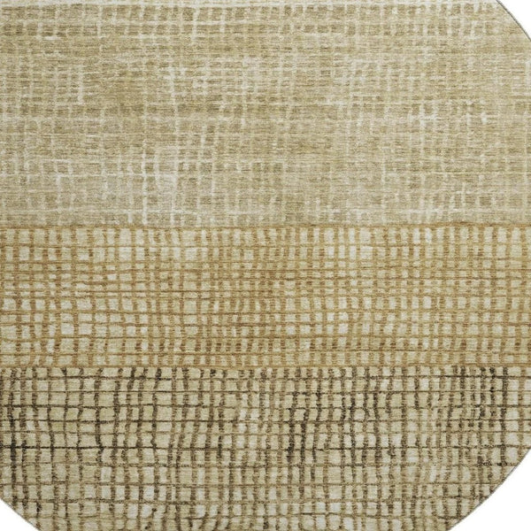HomeRoots 8' Modern Brown and Beige Geometric Washable Round Rug with UV Protection for High-Traffic Areas 705014