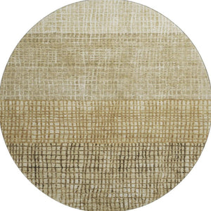 HomeRoots 8' Modern Brown and Beige Geometric Washable Round Rug with UV Protection for High-Traffic Areas 705014