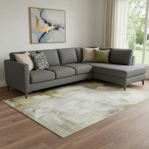HomeRoots 8' X 10' Modern Brown and Beige Geometric Washable Area Rug with UV Protection for Easy Care 705015