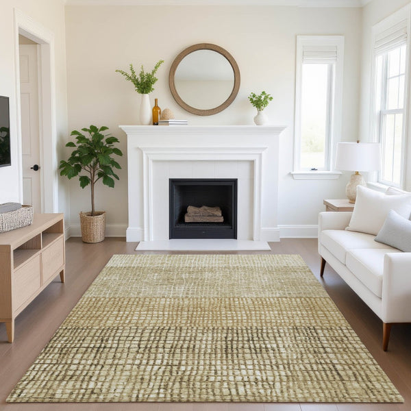 HomeRoots 8' X 10' Modern Brown and Beige Geometric Washable Area Rug with UV Protection for Easy Care 705015