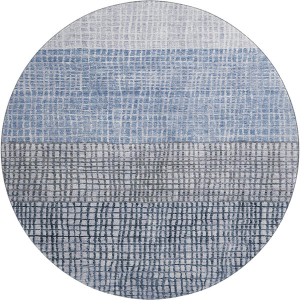 HomeRoots 8' Modern Blue and Gray Geometric Washable Round Rug with UV Protection for High-Traffic Areas 705020