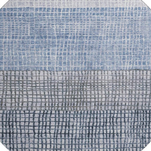 HomeRoots 8' Modern Blue and Gray Geometric Washable Round Rug with UV Protection for High-Traffic Areas 705020