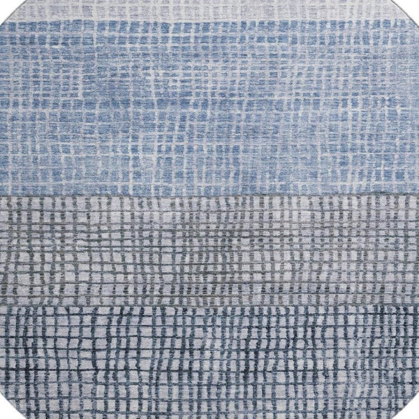 HomeRoots 8' Modern Blue and Gray Geometric Washable Round Rug with UV Protection for High-Traffic Areas 705020